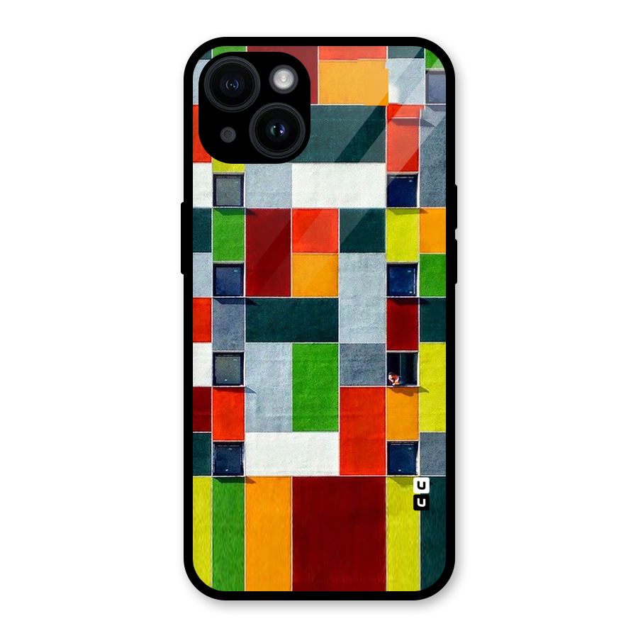 Block Color Design Glass Back Case for iPhone 14