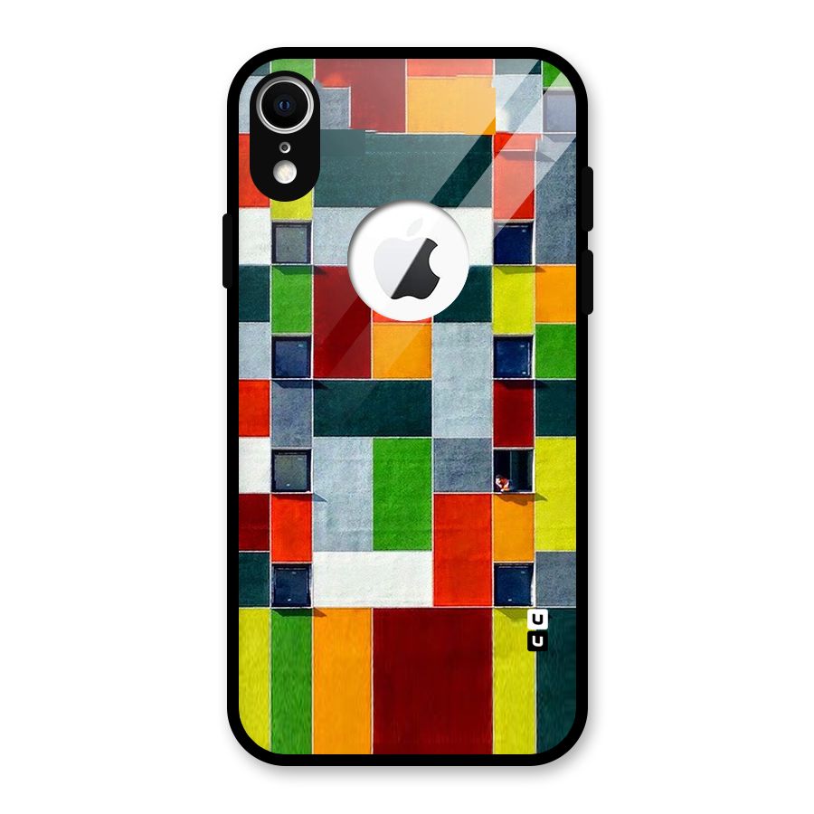 Block Color Design Glass Back Case for iPhone XR Logo Cut