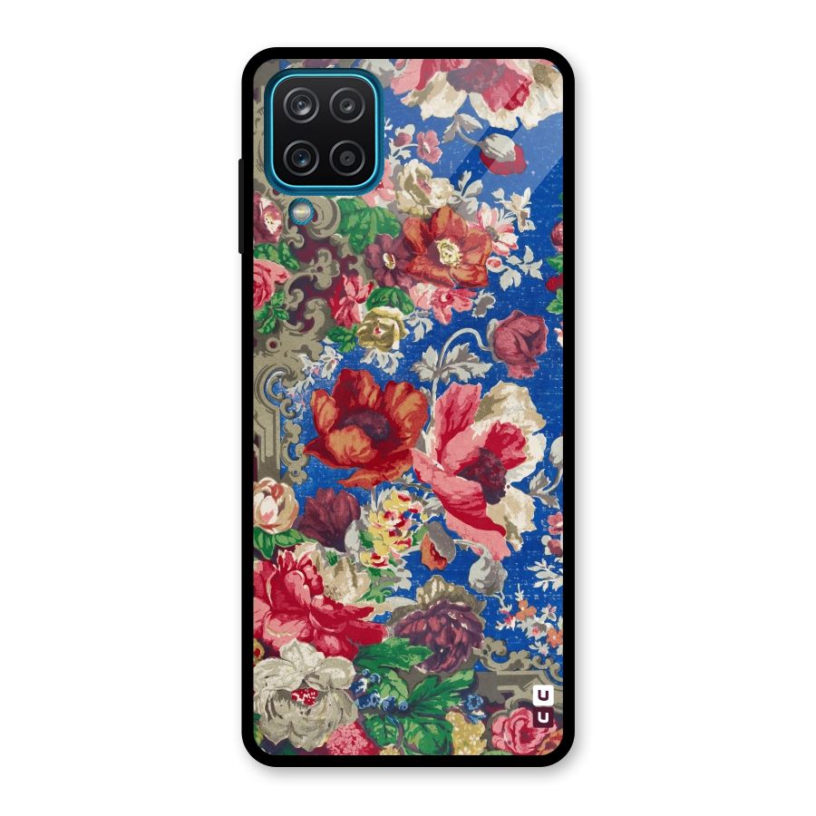 Block Printed Flowers Glass Back Case for Galaxy A12