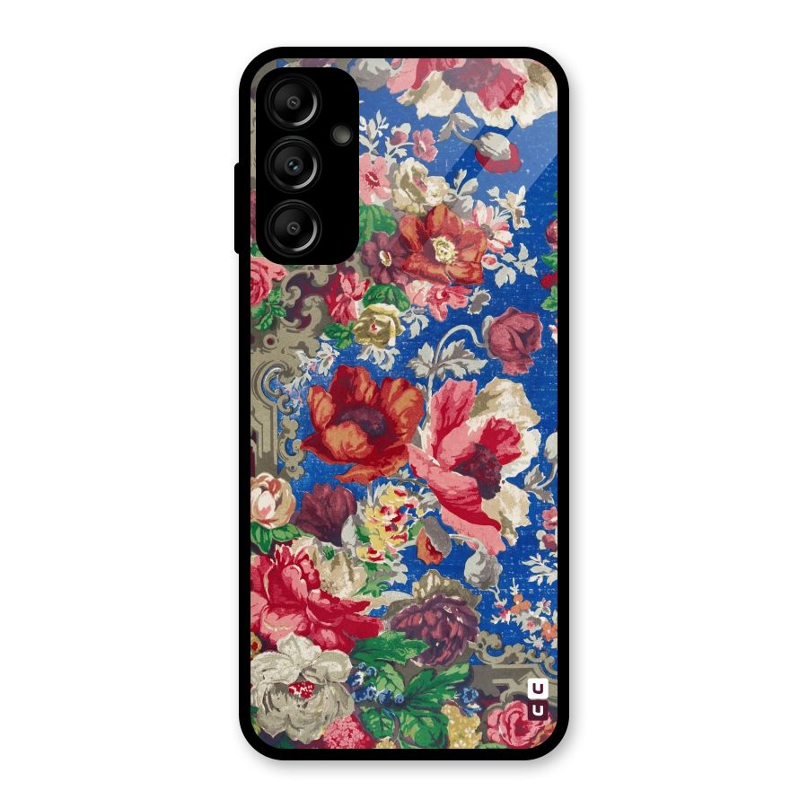 Block Printed Flowers Glass Back Case for Galaxy A14 5G