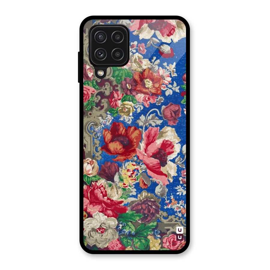 Block Printed Flowers Glass Back Case for Galaxy A22 4G