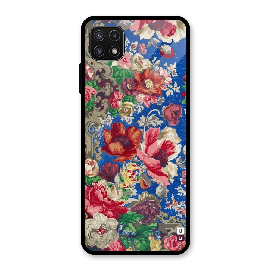 Block Printed Flowers Glass Back Case for Galaxy A22 5G