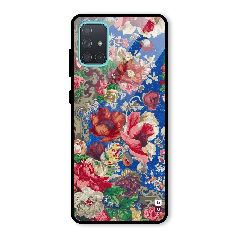 Block Printed Flowers Glass Back Case for Galaxy A71