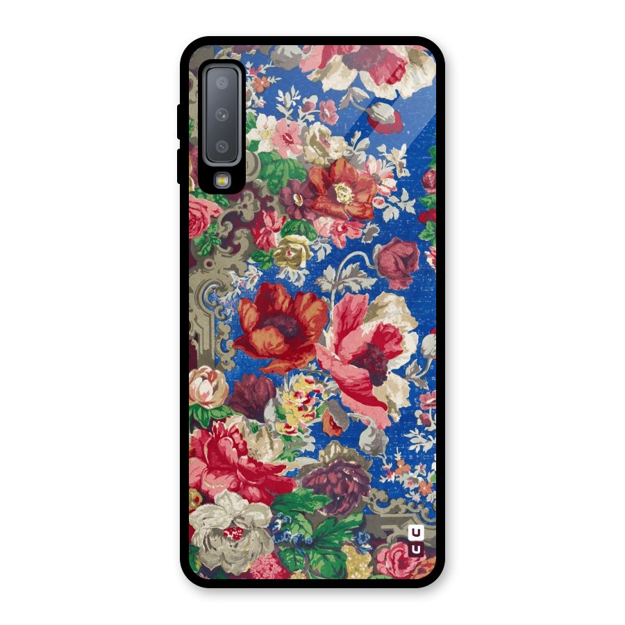 Block Printed Flowers Glass Back Case for Galaxy A7 (2018)