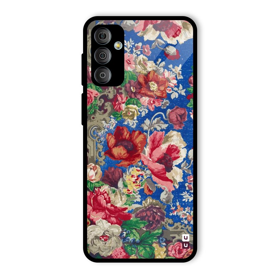 Block Printed Flowers Glass Back Case for Galaxy F23