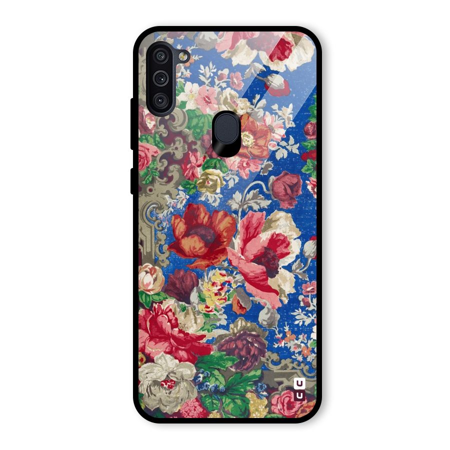 Block Printed Flowers Glass Back Case for Galaxy M11
