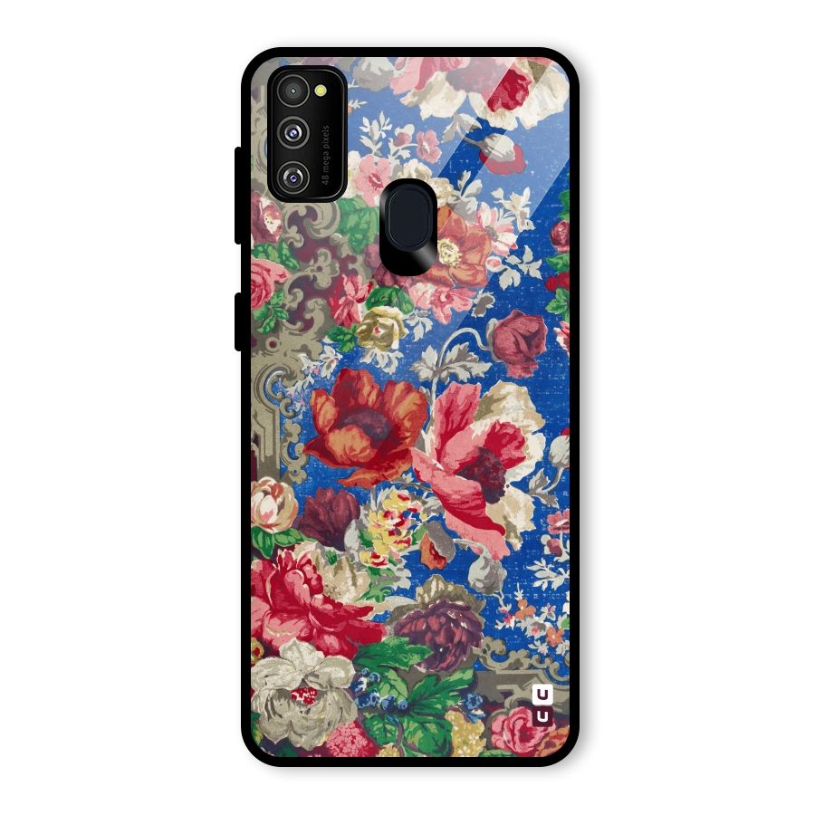 Block Printed Flowers Glass Back Case for Galaxy M30s