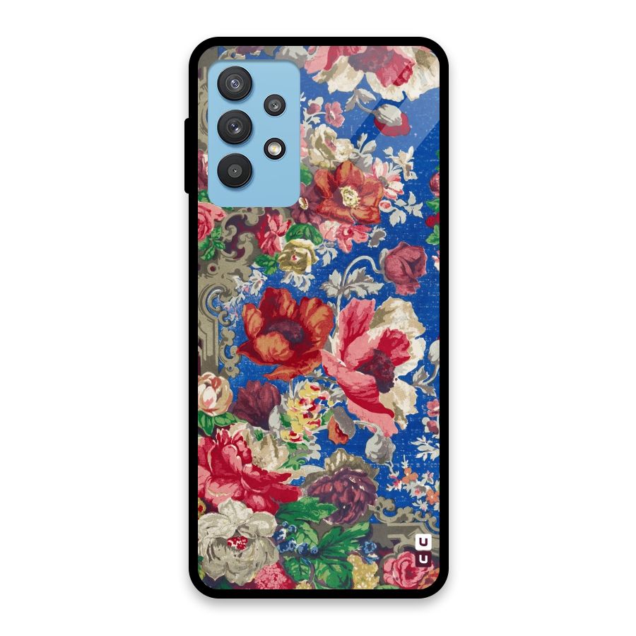 Block Printed Flowers Glass Back Case for Galaxy M32 5G