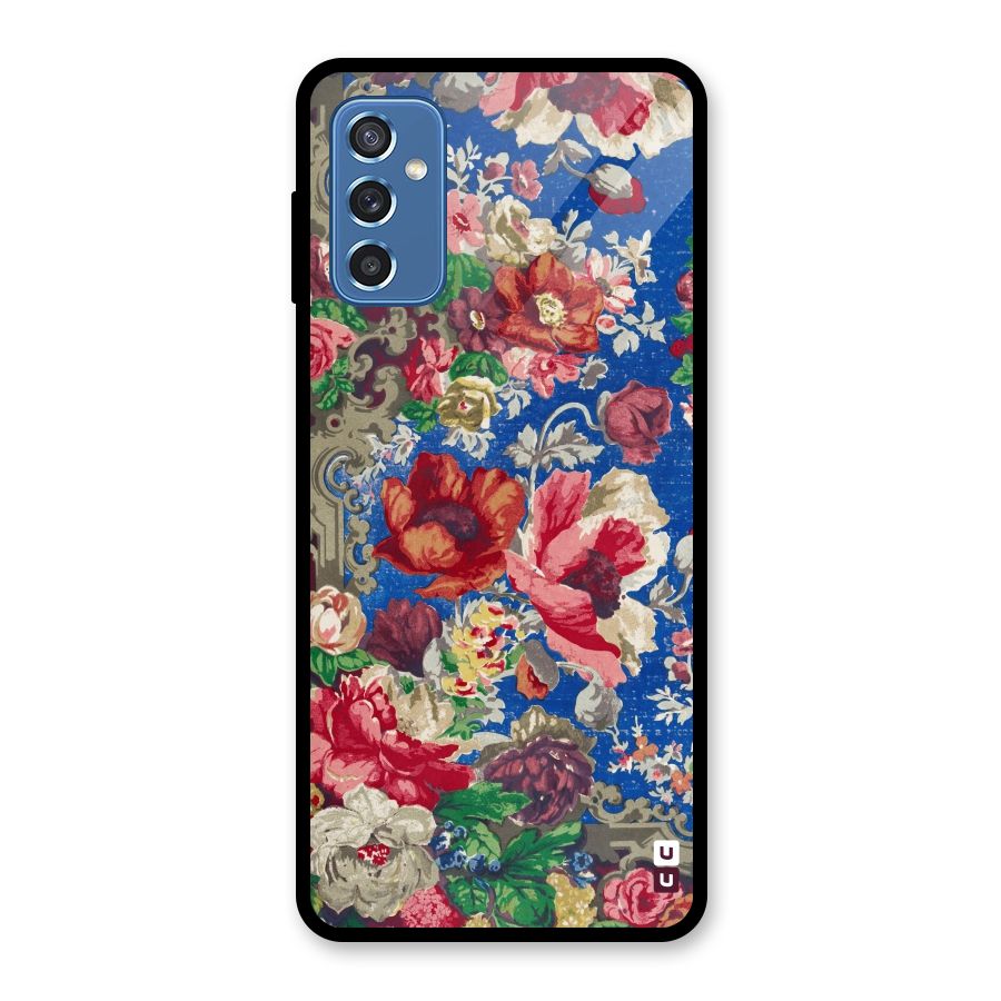 Block Printed Flowers Glass Back Case for Galaxy M52 5G