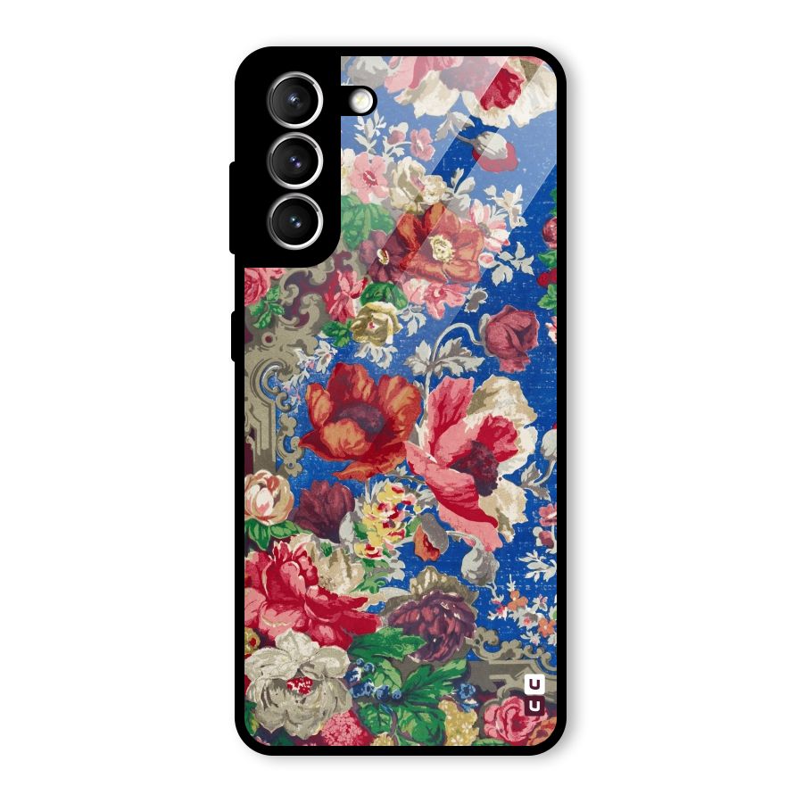 Block Printed Flowers Glass Back Case for Galaxy S21 5G