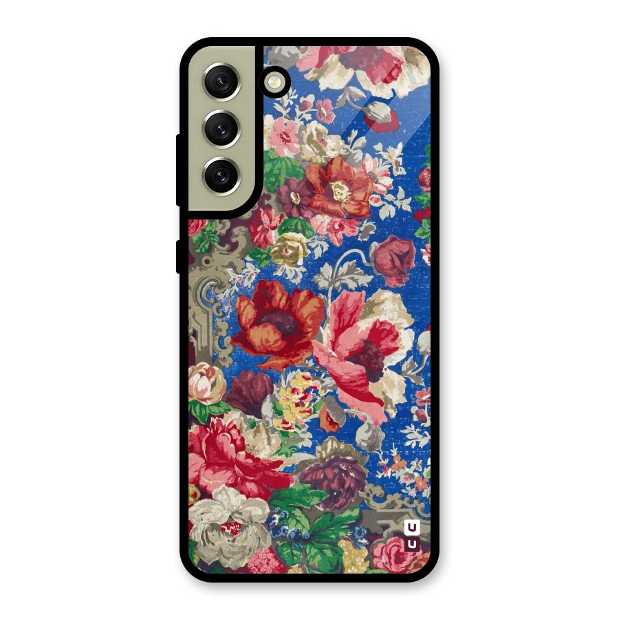 Block Printed Flowers Glass Back Case for Galaxy S21 FE 5G
