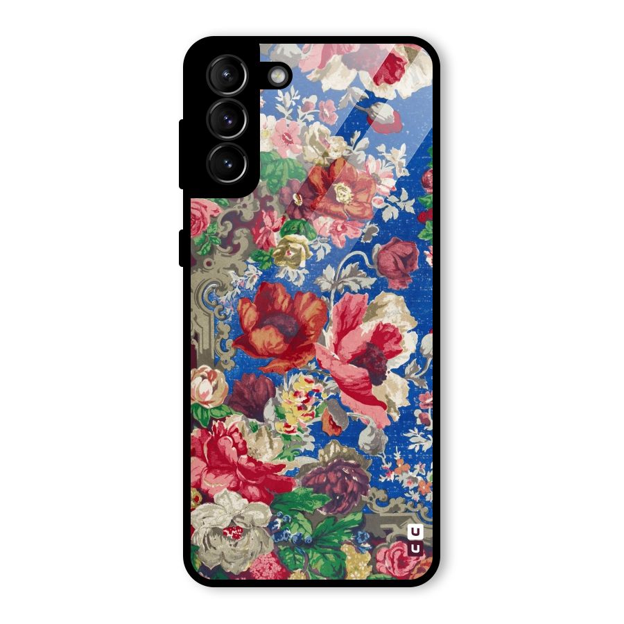 Block Printed Flowers Glass Back Case for Galaxy S21 Plus