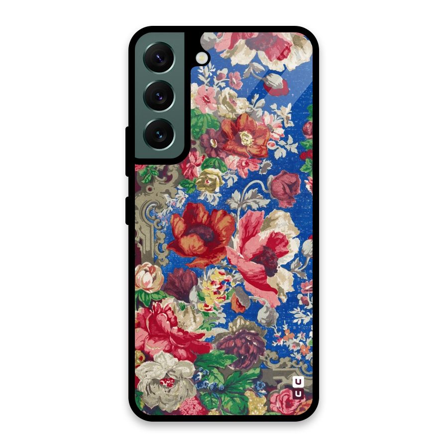 Block Printed Flowers Glass Back Case for Galaxy S22 5G