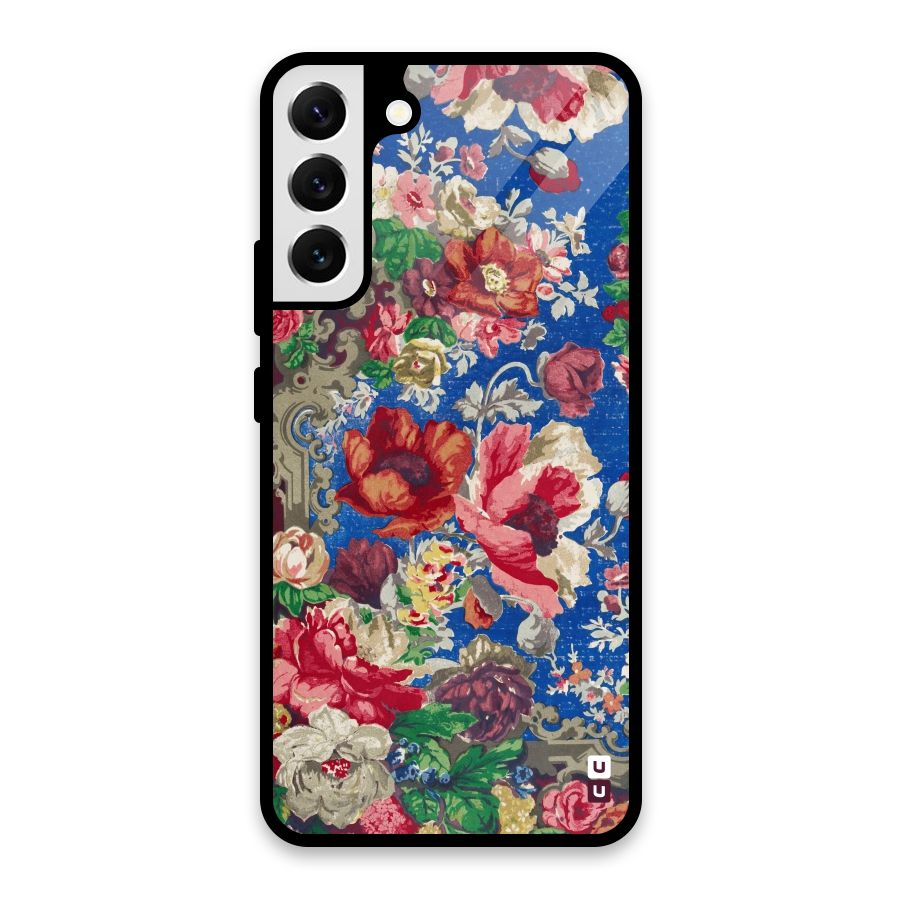 Block Printed Flowers Glass Back Case for Galaxy S22 Plus 5G