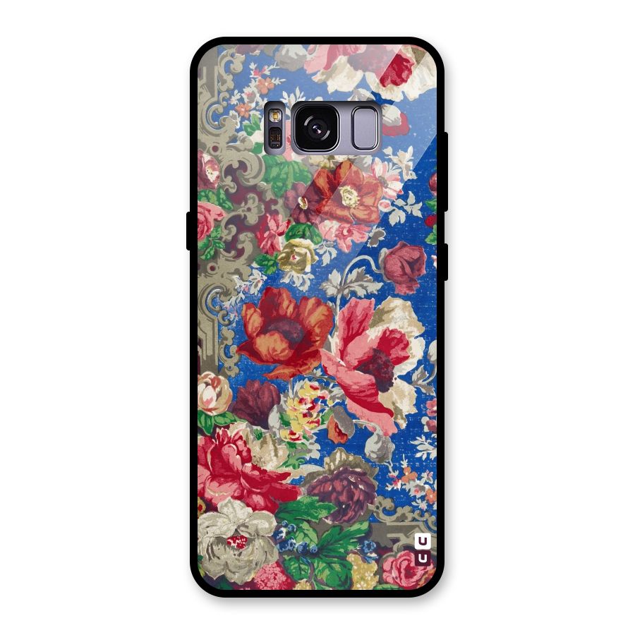Block Printed Flowers Glass Back Case for Galaxy S8