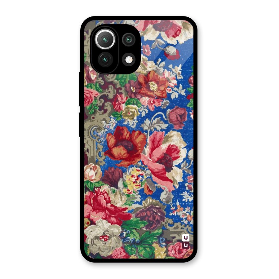 Block Printed Flowers Glass Back Case for Mi 11 Lite NE 5G