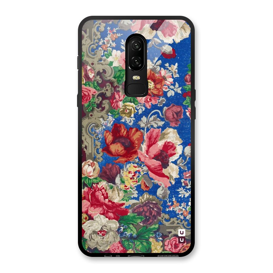 Block Printed Flowers Glass Back Case for OnePlus 6
