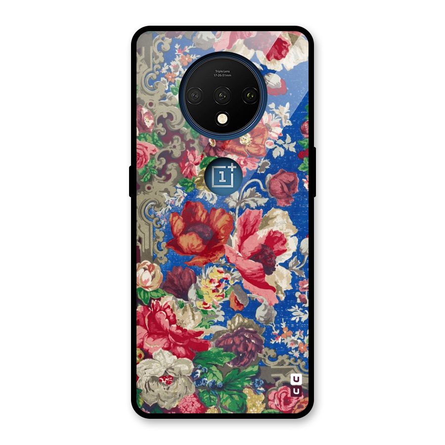 Block Printed Flowers Glass Back Case for OnePlus 7T