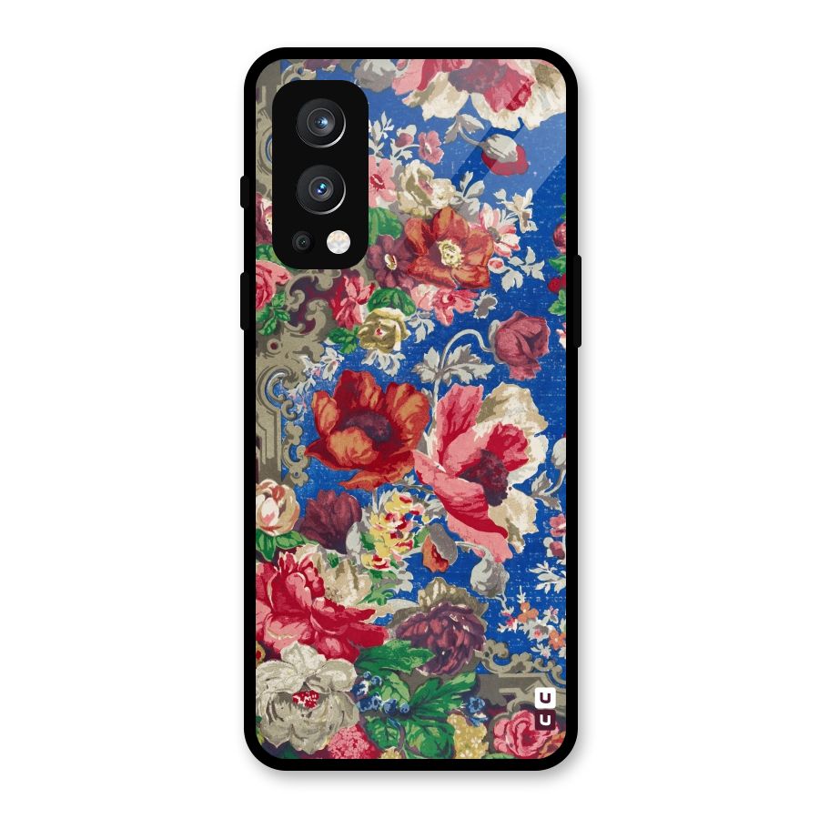 Block Printed Flowers Glass Back Case for OnePlus Nord 2 5G