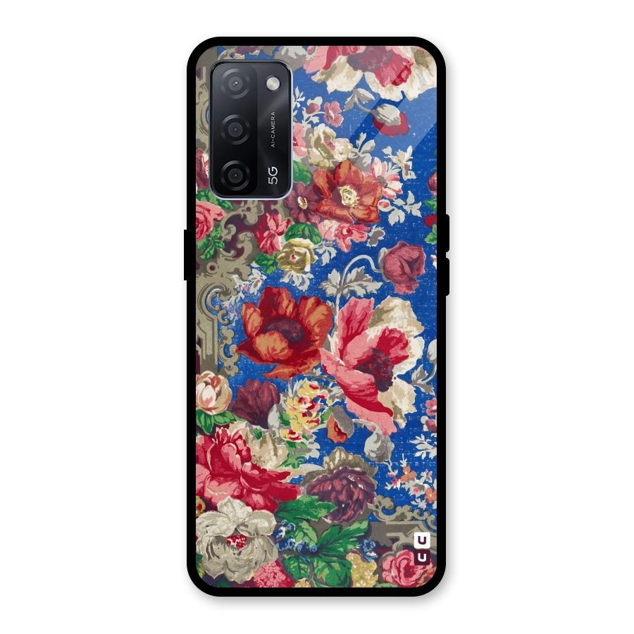 Block Printed Flowers Glass Back Case for Oppo A53s 5G