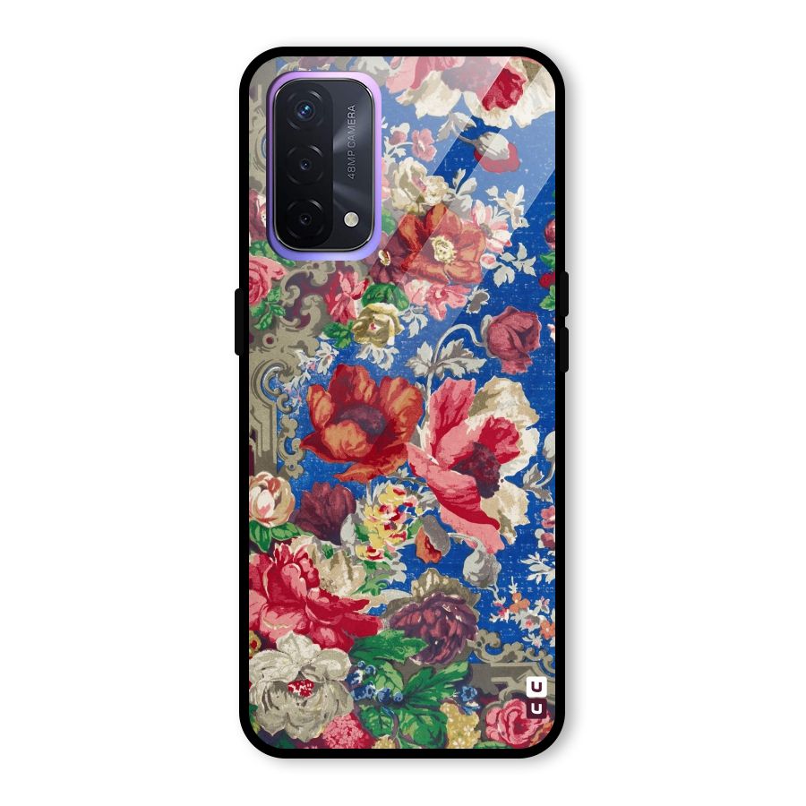 Block Printed Flowers Glass Back Case for Oppo A74 5G