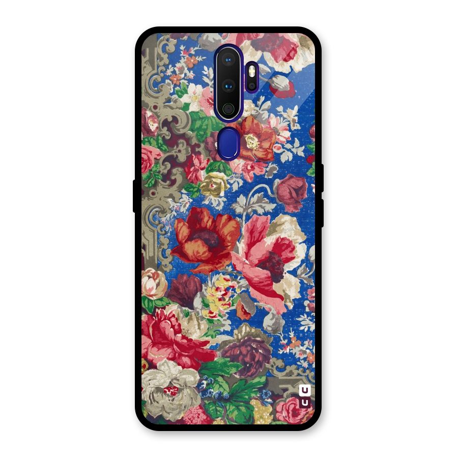 Block Printed Flowers Glass Back Case for Oppo A9 (2020)