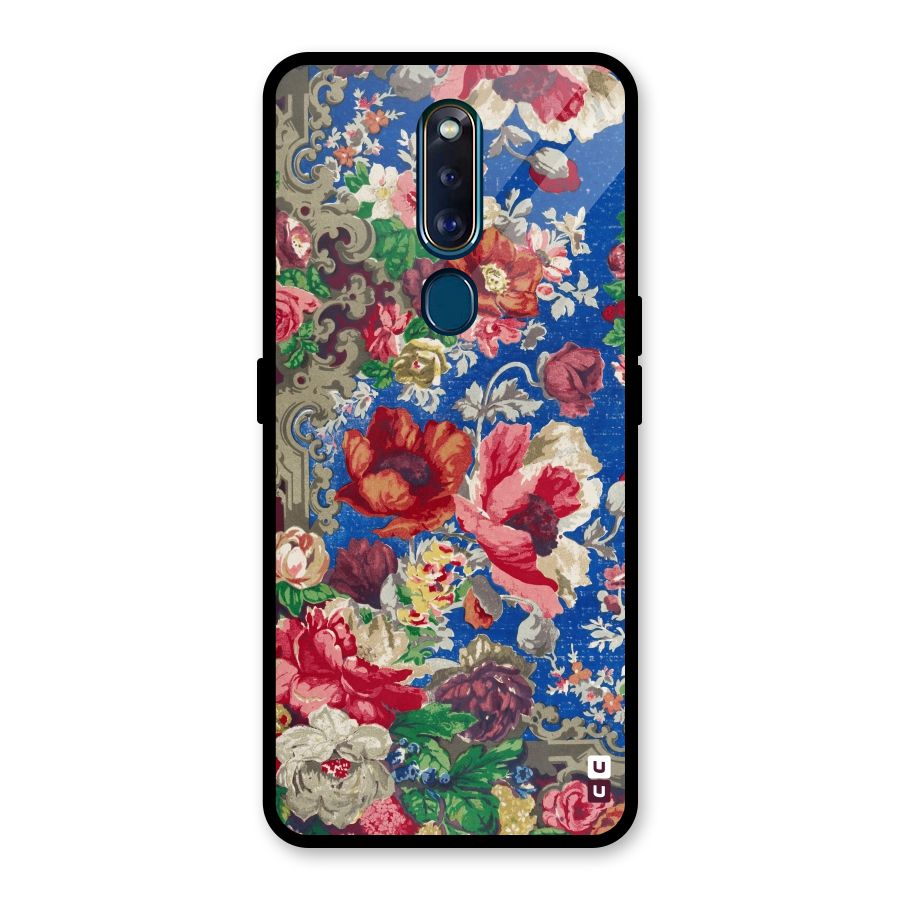 Block Printed Flowers Glass Back Case for Oppo F11 Pro
