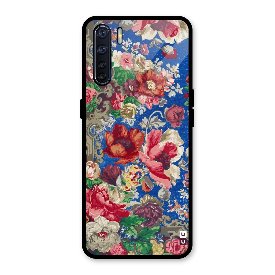 Block Printed Flowers Glass Back Case for Oppo F15