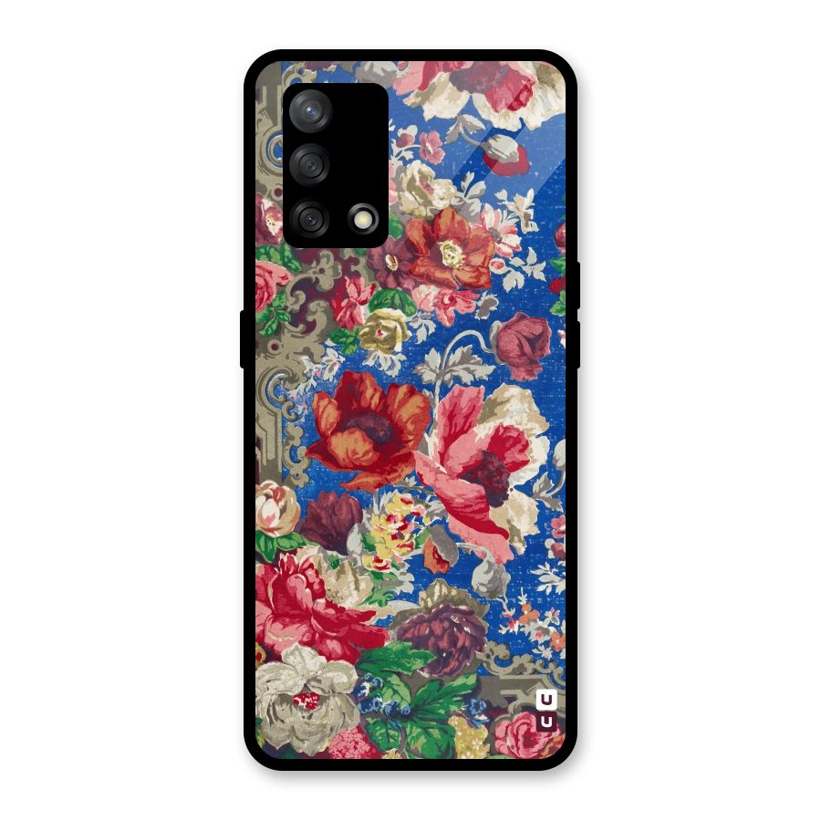 Block Printed Flowers Glass Back Case for Oppo F19