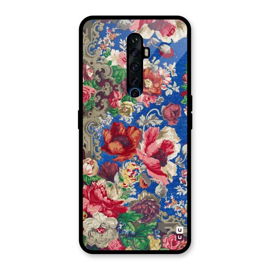 Block Printed Flowers Glass Back Case for Oppo Reno2 Z