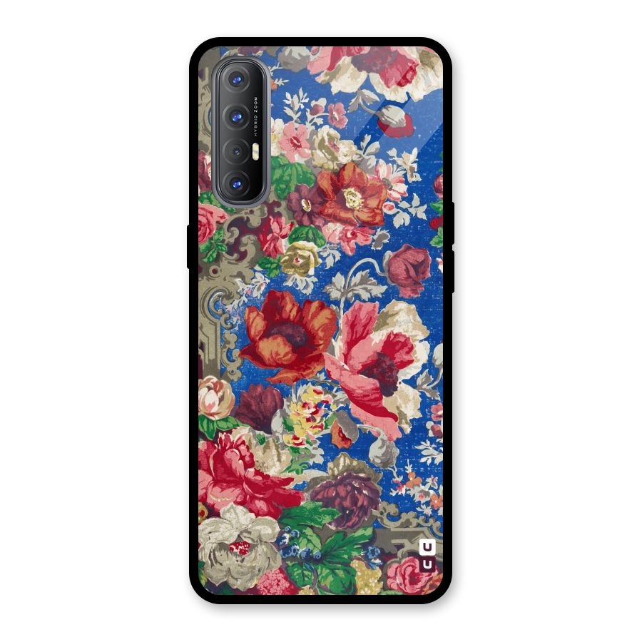 Block Printed Flowers Glass Back Case for Oppo Reno3 Pro