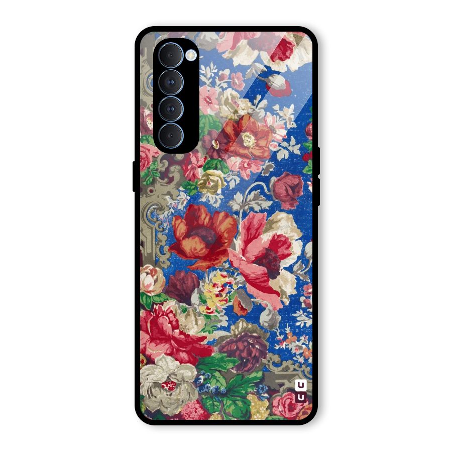 Block Printed Flowers Glass Back Case for Oppo Reno4 Pro