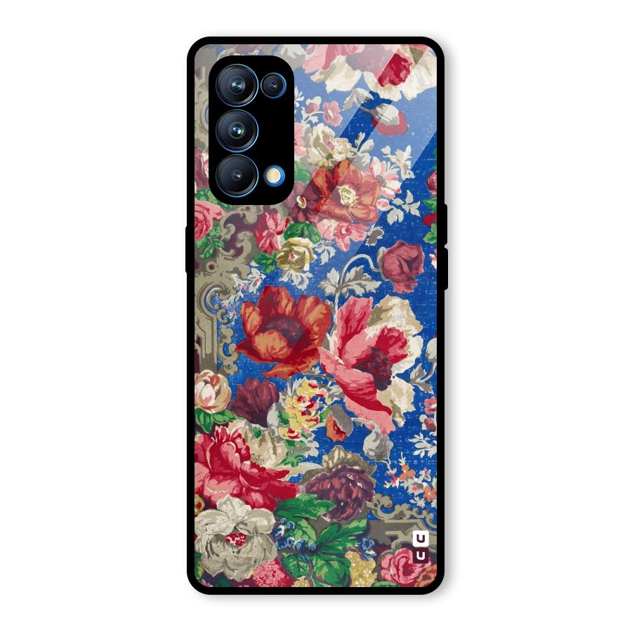 Block Printed Flowers Glass Back Case for Oppo Reno5 Pro 5G