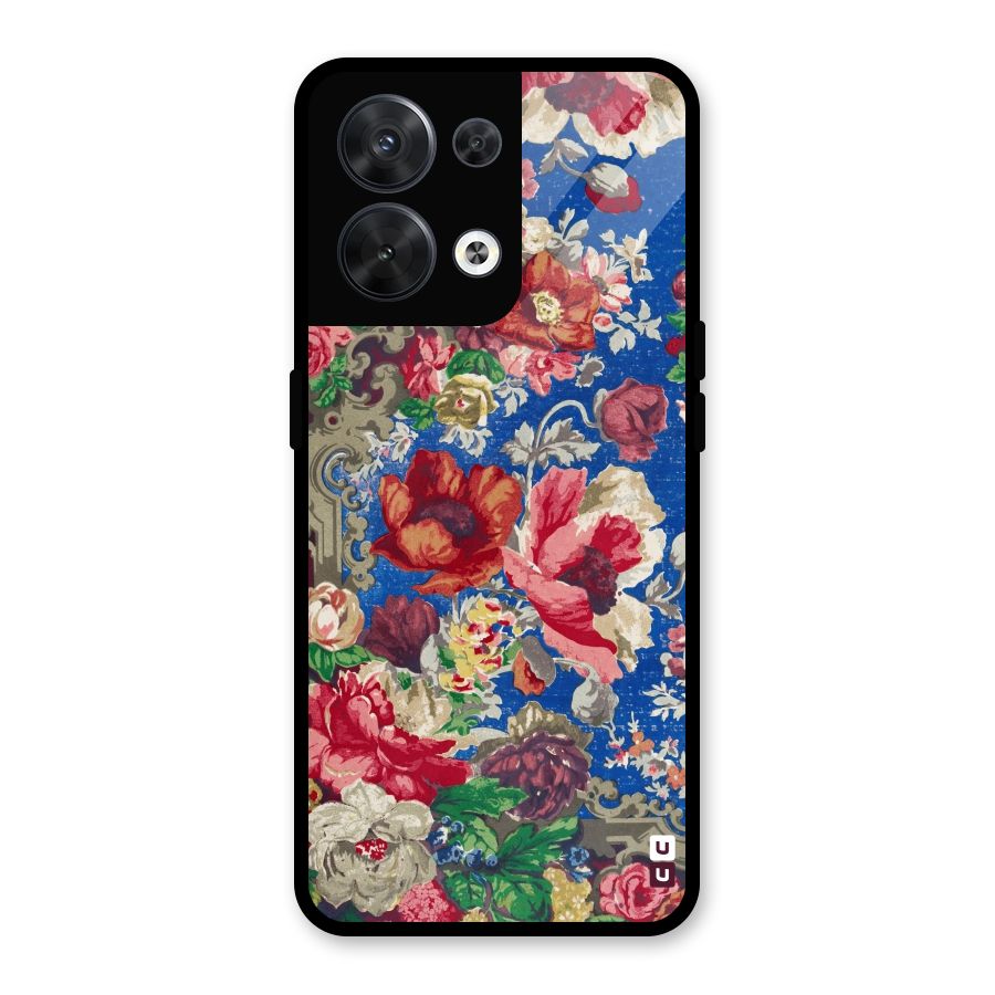 Block Printed Flowers Glass Back Case for Oppo Reno8 5G