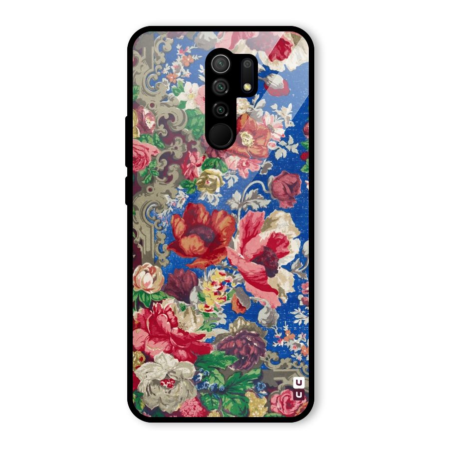 Block Printed Flowers Glass Back Case for Poco M2