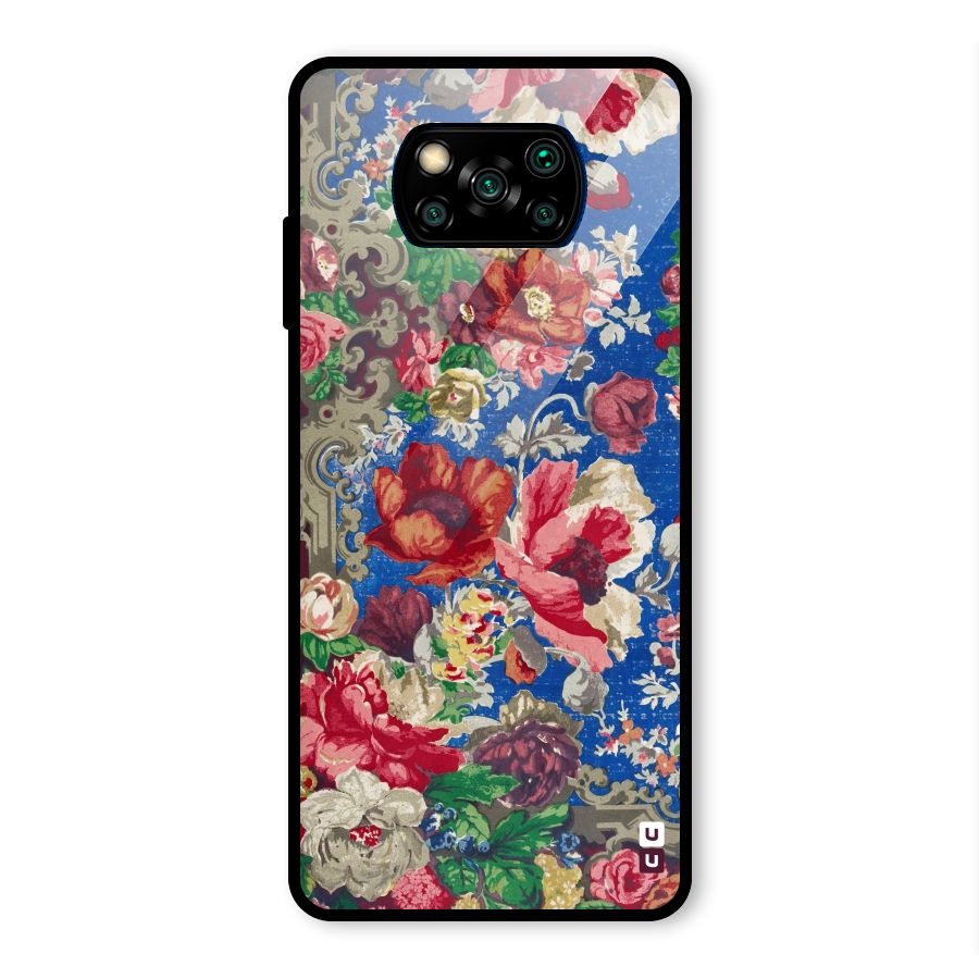 Block Printed Flowers Glass Back Case for Poco X3 Pro
