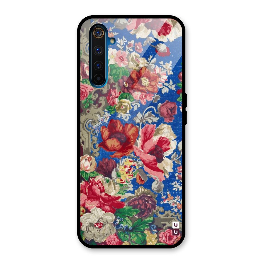 Block Printed Flowers Glass Back Case for Realme 6 Pro