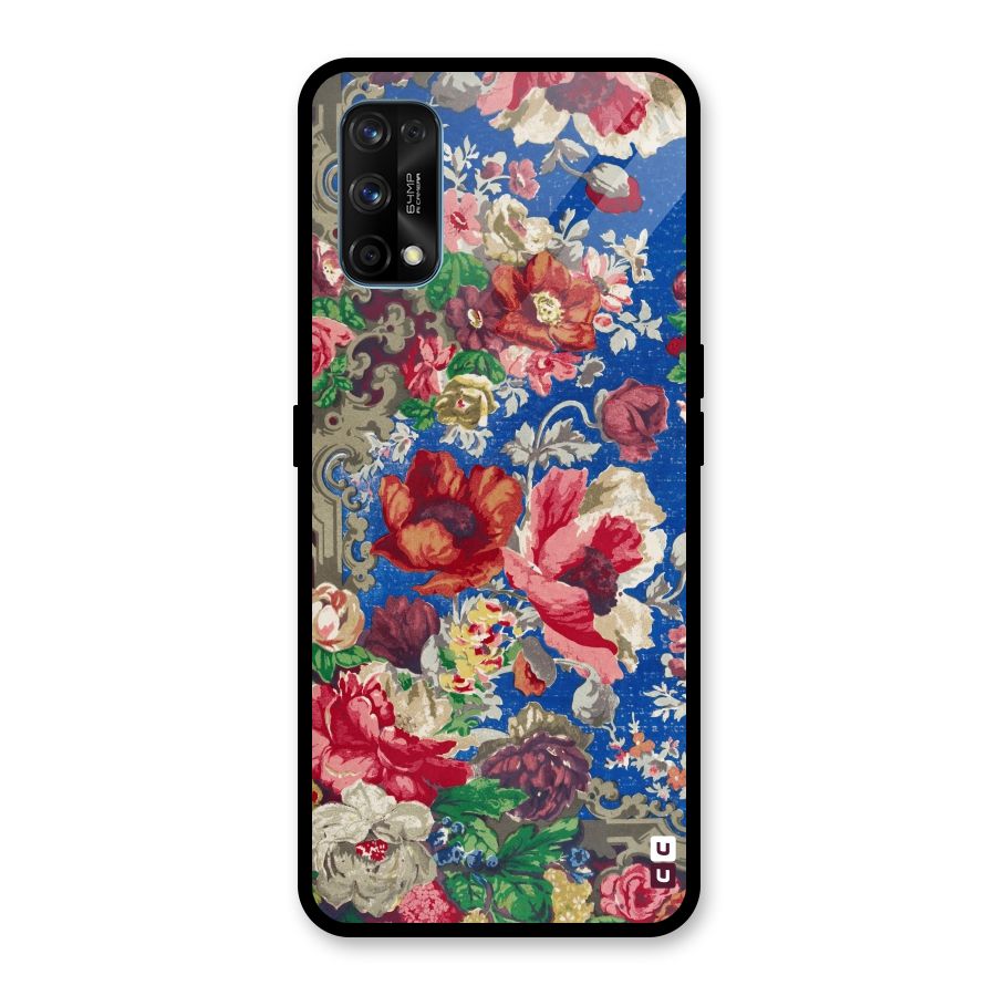Block Printed Flowers Glass Back Case for Realme 7 Pro