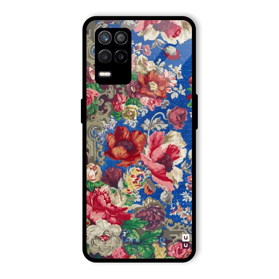 Block Printed Flowers Glass Back Case for Realme 8 5G