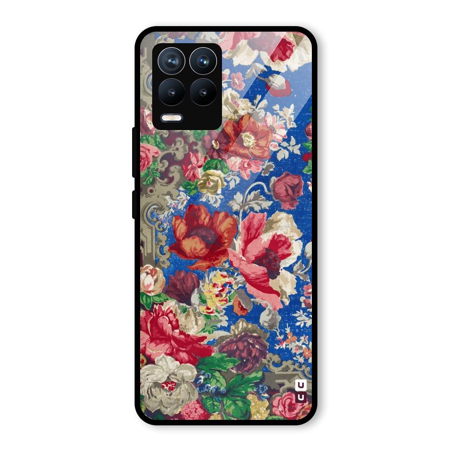 Block Printed Flowers Glass Back Case for Realme 8 Pro