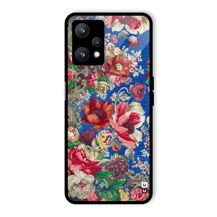 Block Printed Flowers Glass Back Case for Realme 9 Pro 5G