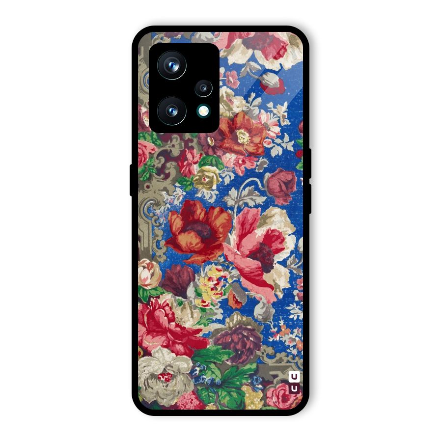 Block Printed Flowers Glass Back Case for Realme 9 Pro Plus 5G