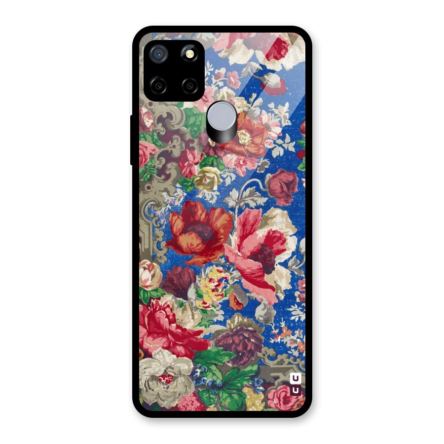 Block Printed Flowers Glass Back Case for Realme C12