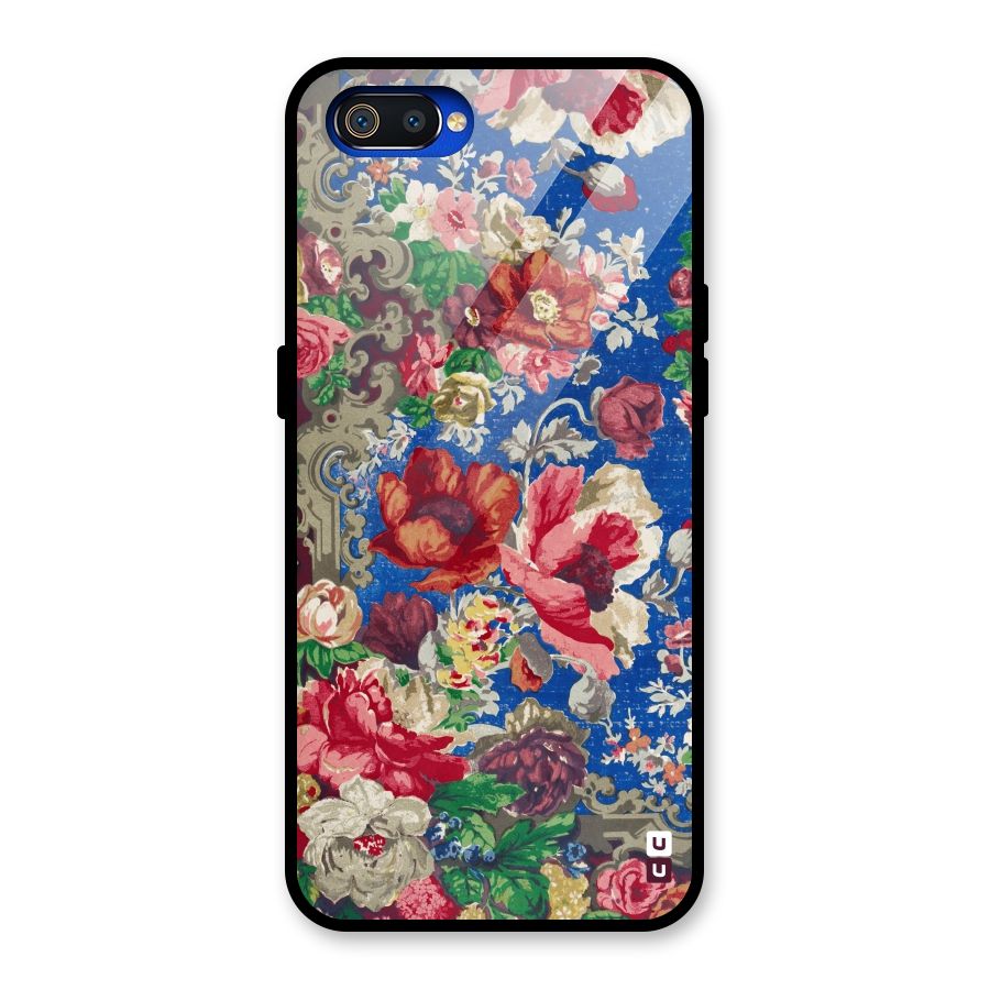 Block Printed Flowers Glass Back Case for Realme C2