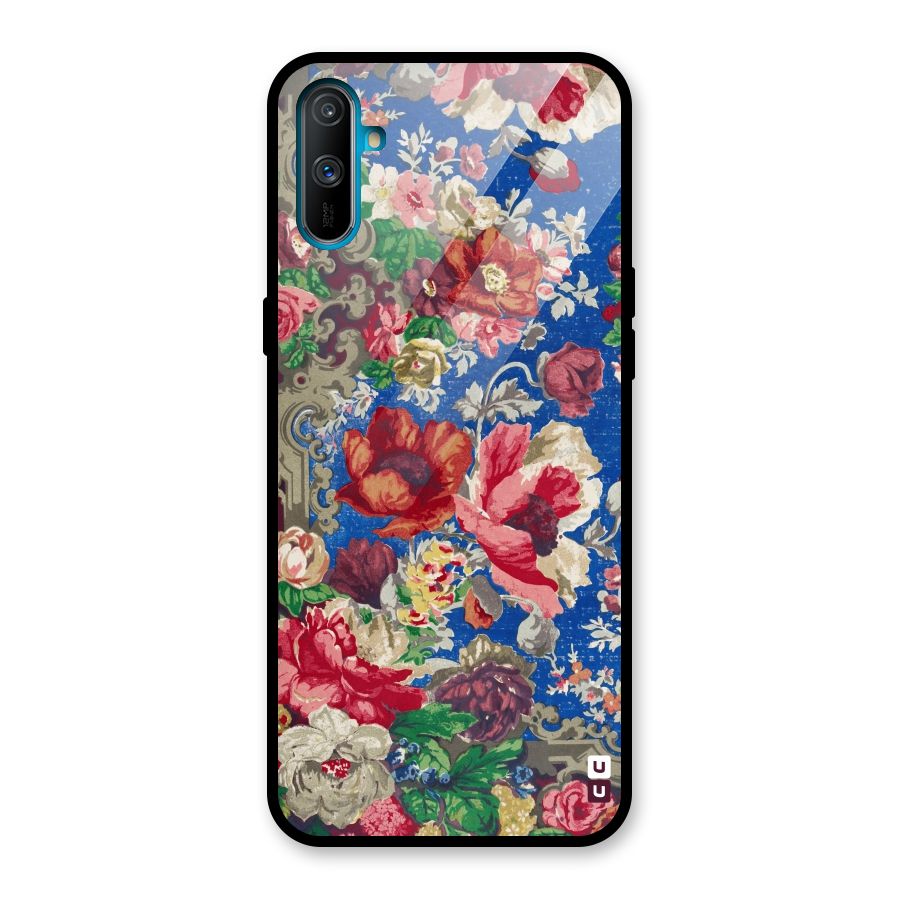 Block Printed Flowers Glass Back Case for Realme C3