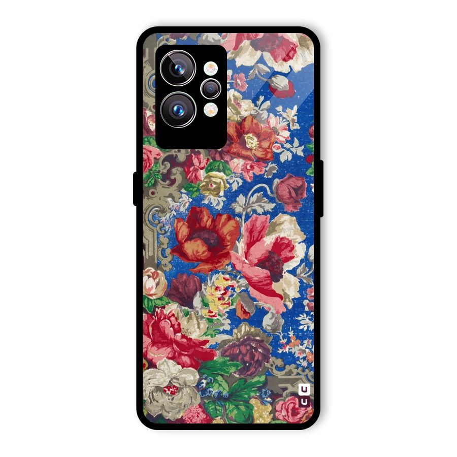 Block Printed Flowers Glass Back Case for Realme GT2 Pro