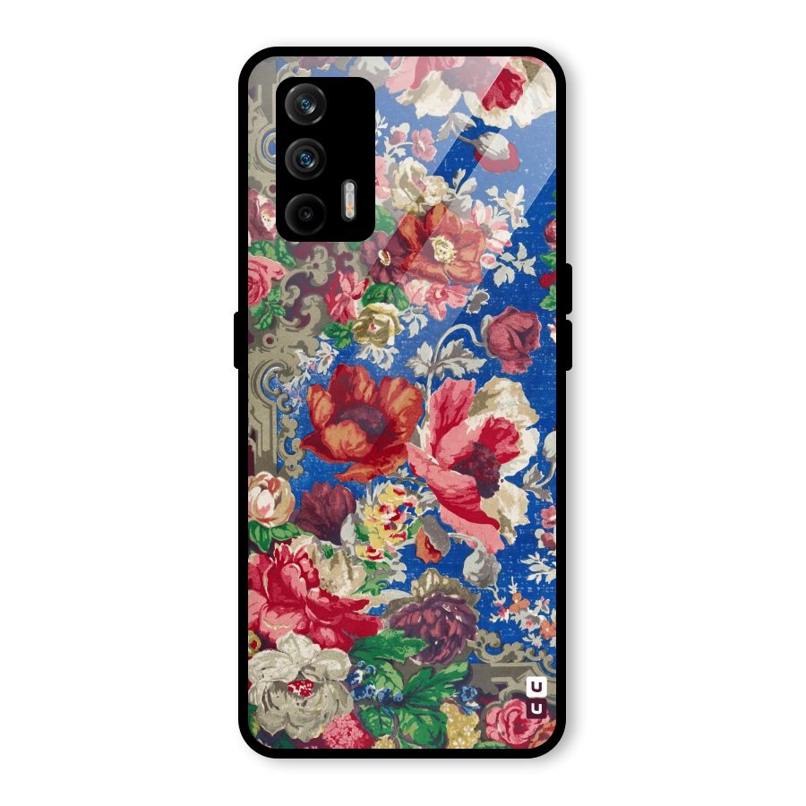 Block Printed Flowers Glass Back Case for Realme GT 5G