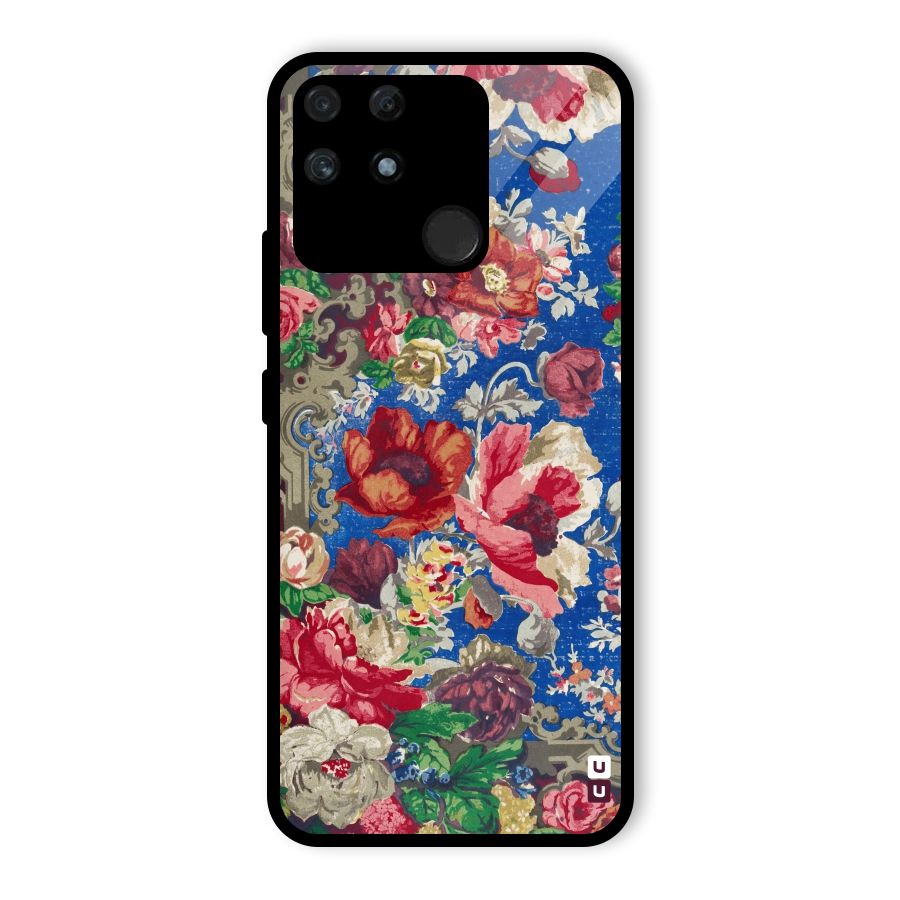 Block Printed Flowers Glass Back Case for Realme Narzo 50A