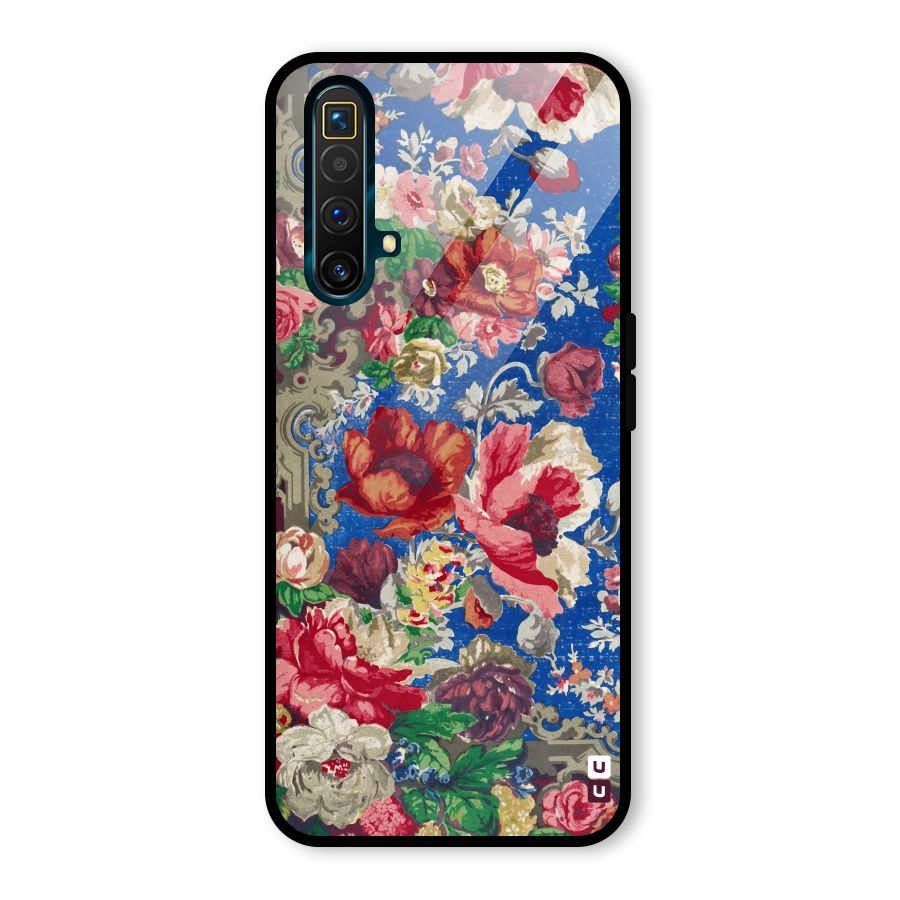 Block Printed Flowers Glass Back Case for Realme X3