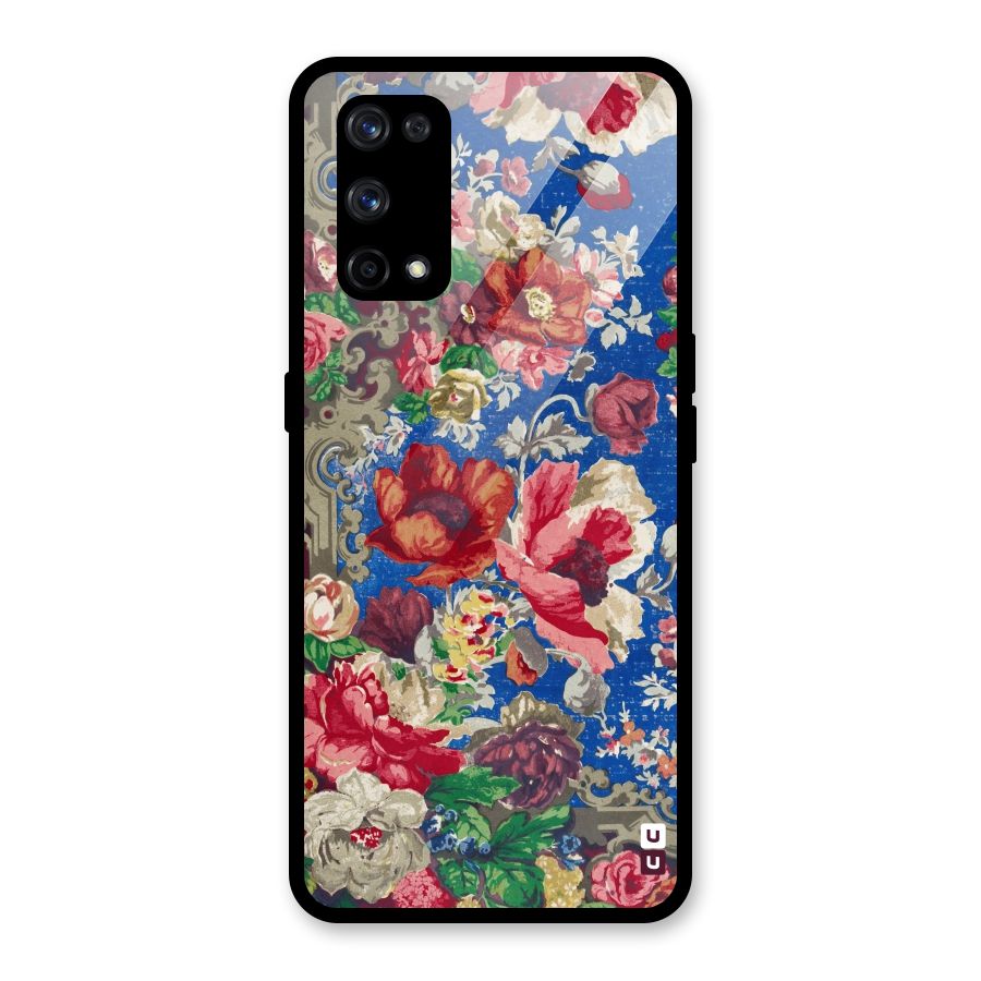 Block Printed Flowers Glass Back Case for Realme X7 Pro